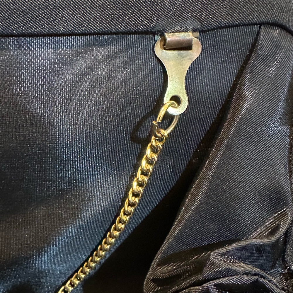 🌟HP🌟VTG 1950s-60s Black Fabric Evening Bag Matching Lift Clasp Gold Tone Chain - Picture 11 of 11